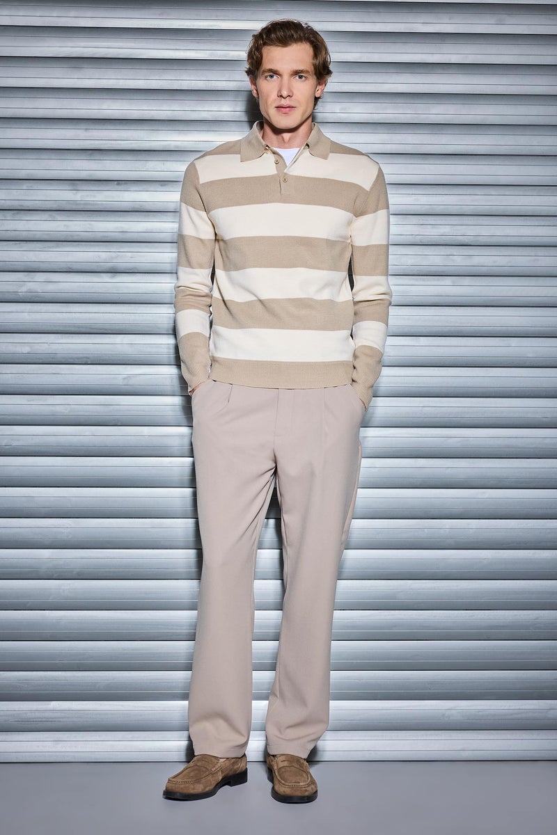 DeFacto Beige Man Standard Fit Polo Collar Knitwear Pullover Casual - Image 2